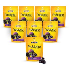 Sunsweet Pitted Prunes with Probiotics - Unsweetened, Dried, Gluten Free & Unsulphured - Natural Elderberry Flavor - Fiber & Minerals, 6oz - 8 Pack