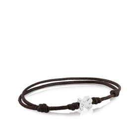 TOUS Women's Adjustable Brown Cord and Steel Bracelet with Bear Pattern, Young and Casual, Super Micro Collection