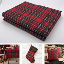 Red Christmas Plaid 4.5oz Shirting Flannel Fabric for Festive Family Dress and DIY Home Decoration Project Cotton Blend Width 57 Inch (2 Yard pre Cut)