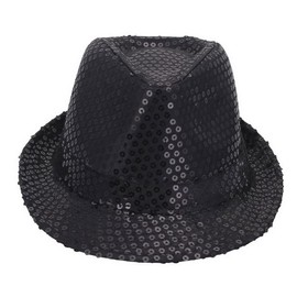 Aniler Unisex Solid Color Sequins Fedora Hat (Black)
