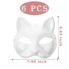 Tcnzdy Pack of 6 Cat Masks, DIY Paper Mask, Therian Mask Ball, Unpainted Cat Masks Fox Mask, Used for Role Play, Costume Parties, Costume Parties, Carnival