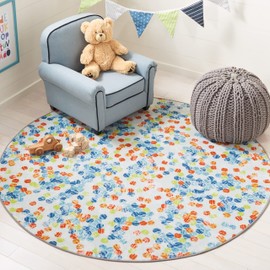SAFAVIEH Kids Playhouse Collection Area Rug - 5' Round, Ivory & Blue, Non-Shedding & Easy Care, Machine Washable Ideal for High Traffic Areas in Playroom, Nursery, Bedroom (KPH258A)