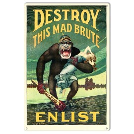 Handmade Destroy This Mad Brute ENLIST WWI Metal Sign 12x18