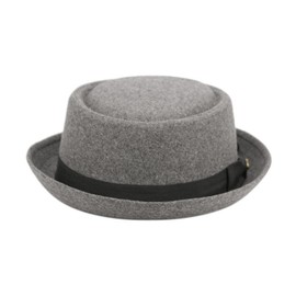 Pork Pie Spring Fall Epoch Men's Round Shape 100% Wool Blend Pork Pie Fedora Hats W/Grosgrain Band Bow and Size Adjustable Drawstring（Solid Charcoal 1678 L/XL