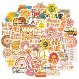 QTL Boho Hippie Stickers for Kindle Scrapbook 50Pcs Preppy Aesthetic Stickers for Girls Teens Adults Water Bottles Laptop Planner Junk Journal Vinyl Waterproof Pack