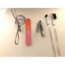 5 pc Set: CLINIQUE Nail Clipper & File & Eye curler & 2 brush Perfect For Travel