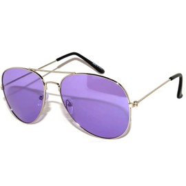 OWL Aviator Pilot Sunglasses for Women and Men Size Medium Silver Frame Purple Tinted Lens Glasses UV400 Protection