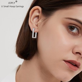 Small Hoop Earrings for Women Men, 925 Sterling Silver Huggie Hoop Earrings | Hypoallergenic Silver Hoop Earrings Rectangle Geometric Cartilage Hoops Earring Jewellery Girls Gifts