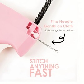 Mini Handheld Stitch Gun for Fast Clothing Repairs - Complete Sewing Kit with 5 Needles & 2000 Fasteners (1000 Black & 1000 White) - Ideal for Tagging & Fabric Mending (Pink)
