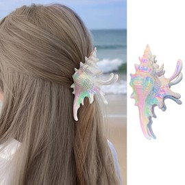 Conch Hair Claw Clips Summer Hair Clips Aurora Conch Hair Jaw Clip Large Acrylic Hair Clamp Barrettes Strong Hold Fashion Hair Decoration Beach Holiday Hair Accessories Marine Life Hairpin for Women