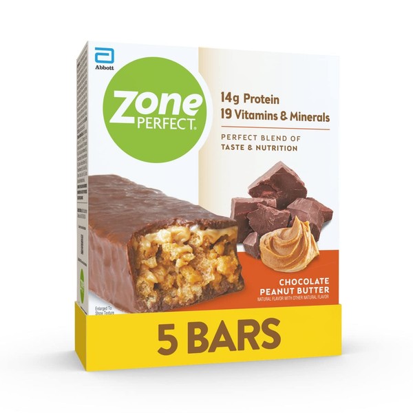 ZonePerfect Protein Bars, 14g Protein, 19 Vitamins & Minerals, Nutritious Snack Bar, Chocolate Peanut Butter, 5 Bars