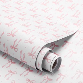 Drydiet Pink Bow Coquette Wallpaper Peel and Stick Contact Paper 15.8 x 118.1in Bow Wallpaper Self Adhesive Removable Wall Sticker Paper for Home Locker Dorm Classroom Bedroom Living Room Decor
