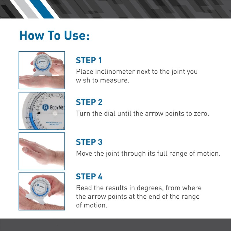 BodyMed Professional Inclinometer for Physical Therapy & Rehabilitation, Easy to