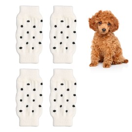4Pcs Dog Leg Warmers, Cute Polka Dot Dog Elbow Protector Knitted Pet Leg Warmers Elastic Pet Leg Hock Protectors for Cold Weather S