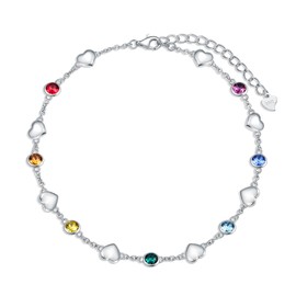 AOBOCO Anklet Sterling Silver 925 Women's Pearl Anklet with Crystals 28 cm, 925 sterling silver, crystal, Crystal