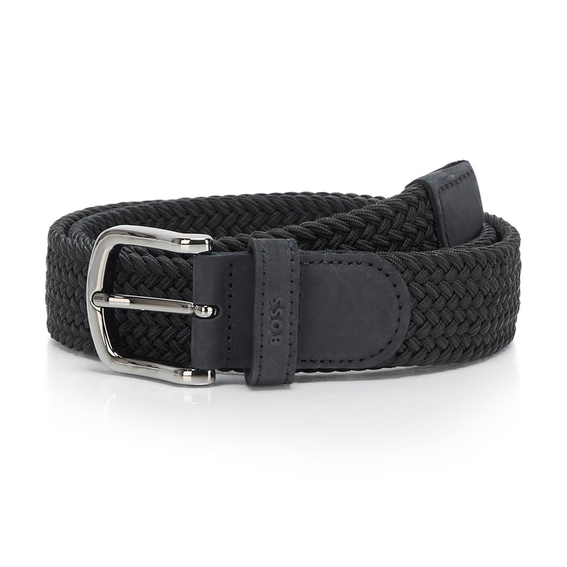 BOSS, Sash Woven Stretch Belt, black gloss, 36