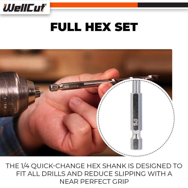 12 Piece Steel Drill Bit Set, hex Shank high Speed