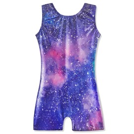 HOZIY Purple Pink Leotard For Girls Gymnastics with Shorts Galaxy Milky Way Biketard Size 8-9 9-10 8-10 Years Old Starry Stars Galaxy Sparkle Body Gimnasia Nina