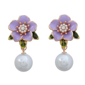 Xerling Blossom Flower Stud Earrings Faux Pearl Dangle Drop Earrings for Women (Purple)