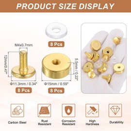 PATIKIL M4x0.7 Standoff Screws with Spacers, 8 Pack Wall Mounting Hardware Thumb Screw Fasteners for Acrylic Glass Signs Mirrors, Gold 12mm
