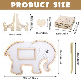PerKoop 64 Pcs Baby Shower Guest Book Alternatives with Heart Signs Wood Box Pen Elephant Baby Shower Decorations for party Wedding(Wood Color)