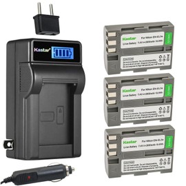 Kastar 3-Pack EN-EL3e Battery and LCD AC Charger Compatible with Nikon ENEL3e, ENEL3a, ENEL3 Battery, Nikon D700, Nikon D80, Nikon D90 Digital SLR Camera, Nikon MB-D10, Nikon MB-D80 Battery Grip