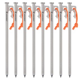 AVOFOREST Titanium Pegs, Thick Head, 7.9, 9.8, 11.8 inches (20, 25, 30 cm), 2 Pieces, 6 Pieces, 8 Pieces, 16 Pieces, Lightweight, High Strength, Corrosion Resistant with Reflective Rope, For Camping