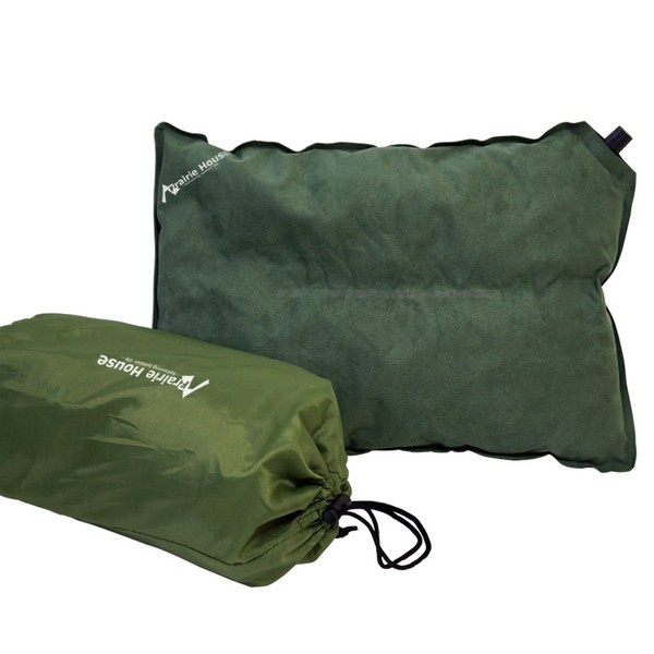 Prairie House XAA358G Chamois Air Pillow, Chamois Style, Automatic Inflation, Non Slip, Outdoor Equipment, Sleeping in Car, Olive Green