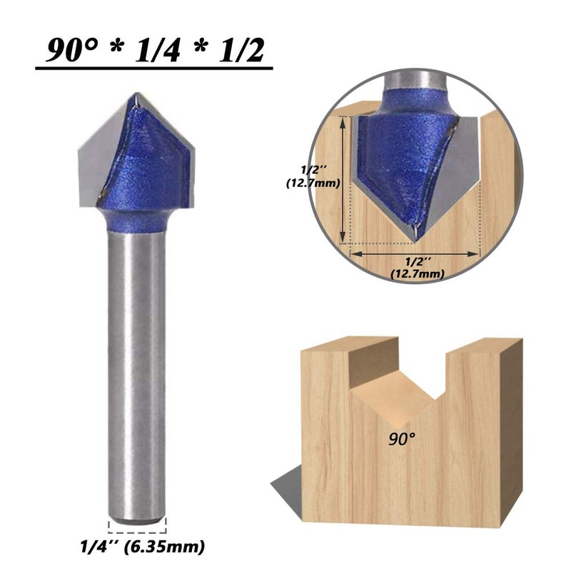 Mesee 4 Pieces 90 Degree V Groove Router Bit Set,