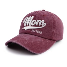New Mom Gifts for Women, Mom EST 2025 Hat, Adjustable Cotton 3D Embroidered Pregnancy Must Haves Baseball Cap, Mothers Day Birthday Gifts for Her Mama Burgundy