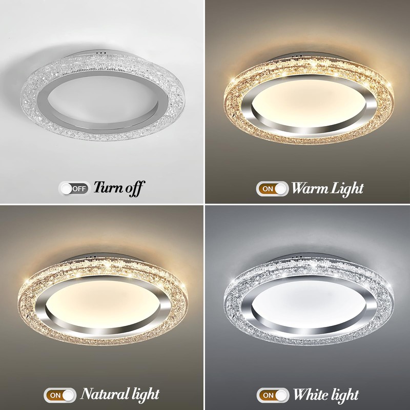 UOFUS 28W LED Flush Mount Ceiling Light Chrome 12inch Modern