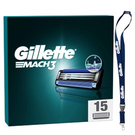 Gillette Mach3 Standard Razor for Men, 15 Replacement Blades, with Glide Strip for Smooth Glide and NEW Blade Coating, Includes Keyring