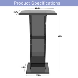 DigDozer Acrylic Podium Stand with Storage Shelf,Segmented Black Lecterns & Podiums,Pulpits for Churches、Conference、Speeches、Weddings、Classroom、Concert,43" H Professional Presentation Podiums