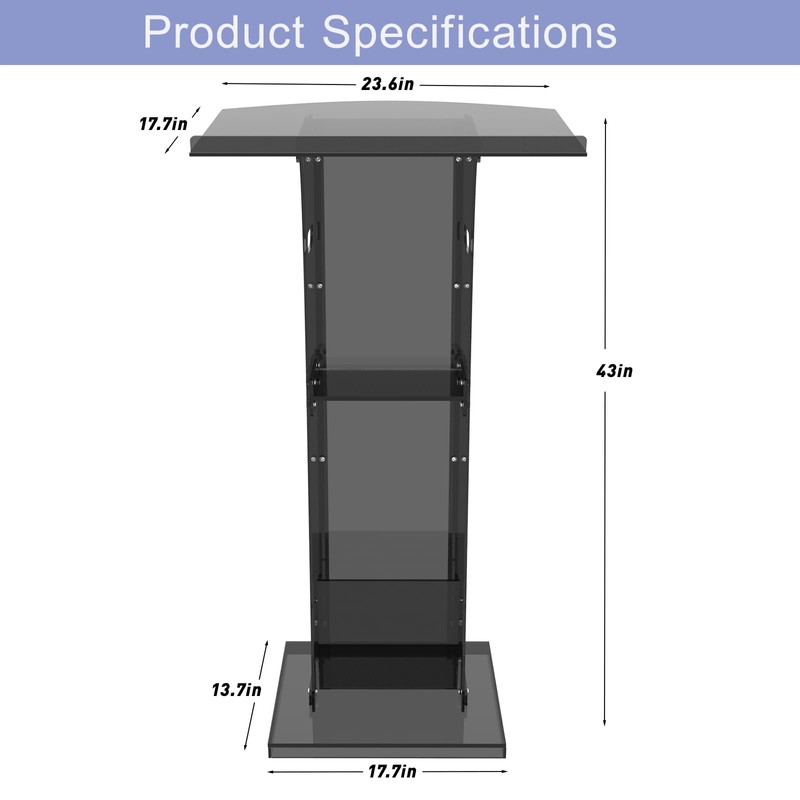 DigDozer Acrylic Podium Stand with Storage Shelf,Segmented Black Lecterns &
