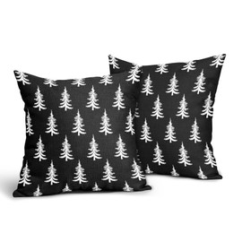 Christmas Pillow Covers 18x18 Set of 2 Black White Xmas Tree Rustic Style Winter Print Decorative Outdoor Pillowcases Farmhouse Vintage Holiday Decorations Throw Cushion Case Decor for Couch Sofa Bed