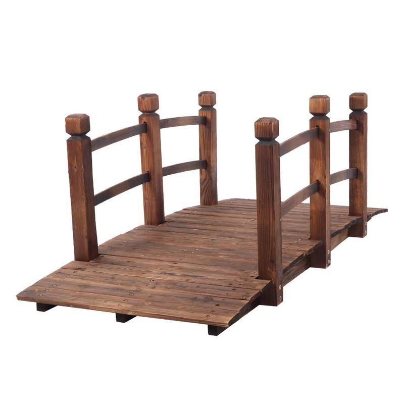 VINGLI 5 ft Garden Bridge, Classic Wooden Arch with Safety