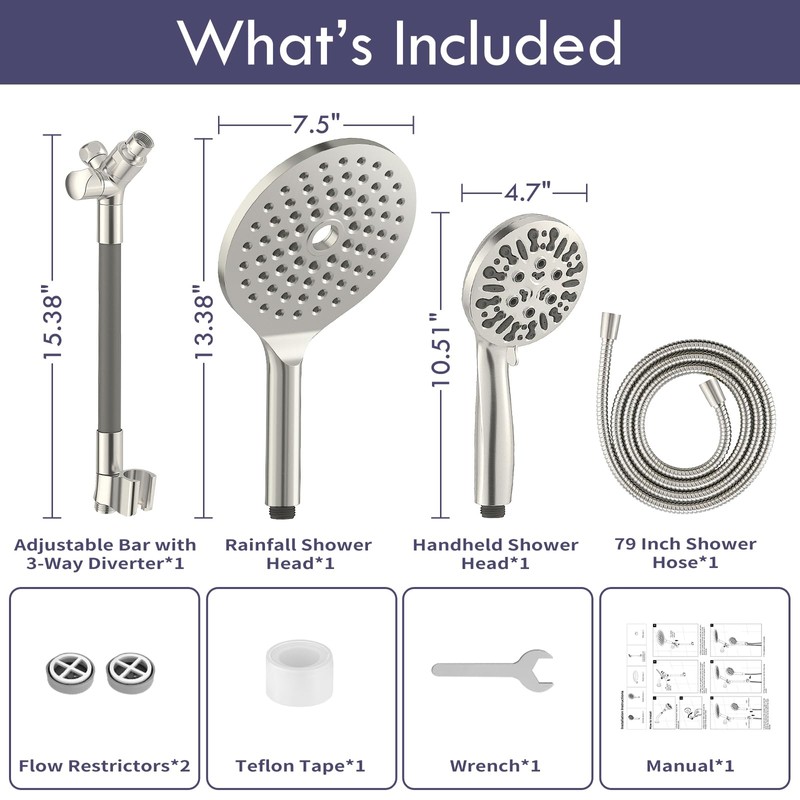 HOWUWEY Dual Shower Heads with Handheld Spray Combo, 7.5" High