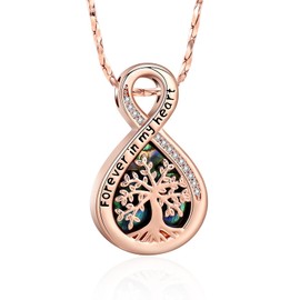 Infinity Urn Necklaces for Ashes for Women Men Tree of Life Cremation Jewelry Memorial Locket Pendant Necklace Hollow Keepsake Urn for Human Ashes (Rose Gold)