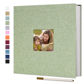Vienrose Large Photo Album Self Adhesive for 4x6 8x10 Pictures Linen Scrapbook Album DIY 60 Blank Pages with A Metallic Pen Grassgreen