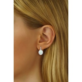 SILVEGO Ladies 925 Sterling Silver Oval Synthetic White Opal Earrings and Pendant Jewellery Set, Sterling Silver, Opal