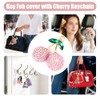 Sparkly Gold Pink Key Fob Cover with Cherry Keychain for