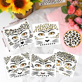 Konsait 5 Sheets Cheetah Face Temporary Tattoos for Women & Girls – Cheetah Print, Spotted Face & Leopard Makeup for Parties, Cosplay, Festivals & Bold Style