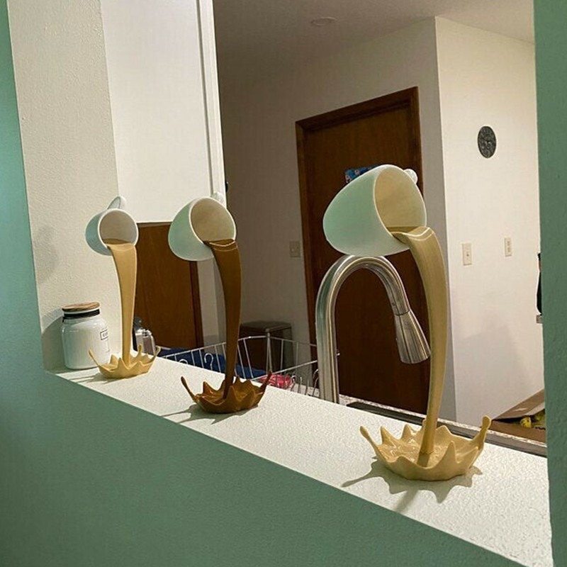 Floating Spilling Coffee Cup Spilling Pouring Coffee Cup Sculpture Sculpture