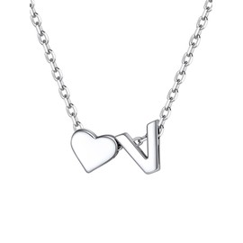ChicSilver 925 Silver Chain, Letter Necklace with Heart, Small Heart Chain with Letter Pendant, Initials A-Z Fashion Jewellery for Women Girls, Sterling Silver