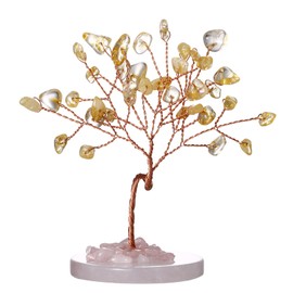 Aroncent Handcrafted Crystal Energy Tree: Natural Citrine Crystal Money Tree with Rose Quartz Base - Healing Feng Shui Decor for Home Office