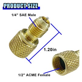 DUSCOKE R134A Brass Adapter Fitting, 1/4" Male to 1/2" Female Vacuum Pump Adapter with Valve Core, Refrigerant Tank Adapter for Air Conditioner AC System Connection
