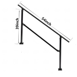 Outdoor Steel Hand Stair Railing Fit for1-5 Steps Transitional Handrails for Outdoor Steps Steel Handrail Flexible Height Step Handrail with Installation Kit (Steel-Black, 4 Steps)