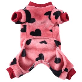 XIAOYU Winter Warm Dog Pajamas Dog Jumpsuit 4 Legs Pet Apparel Cat Onesie Pjs for Small Dog Cat Apparel Outfits, Red, XL