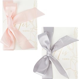 GORGECRAFT 2Pcs Wedding Vows Cards with Ribbons Gold Foil Folded His and Hers Vow Books Flower Pattern Elegant Envelopes Wedding Gift Registry Ideas for Bride and Groom White 7.91x5.59inch