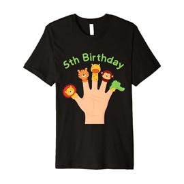 5th Birthday Wild Animal Finger Puppets 5 year old boys girl Premium T-Shirt
